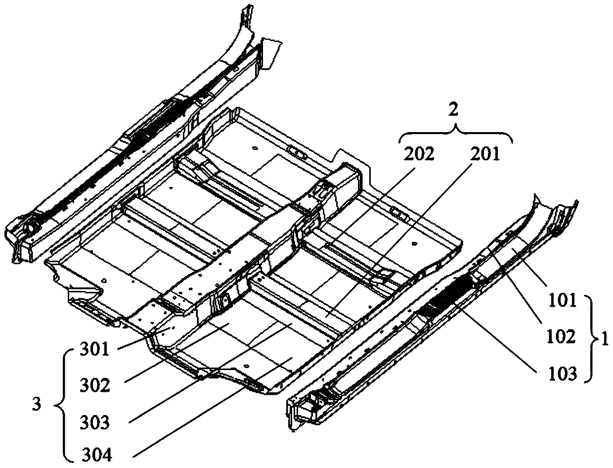 Combined carbon fiber vehicle threshold and floor structure