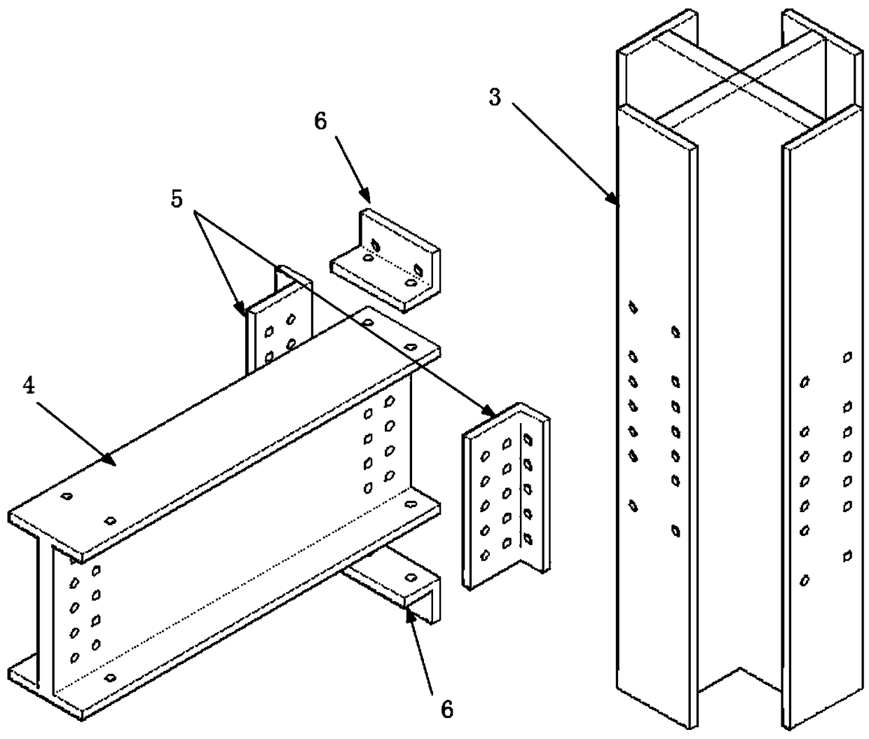 Assembling multi-section beam center support steel frame capable of self-centering after earthquake