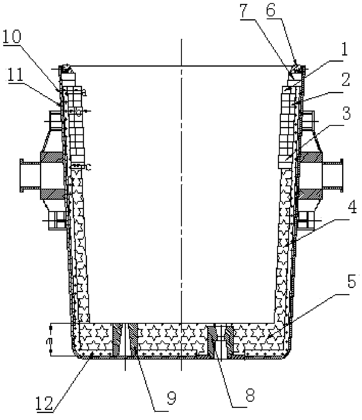 Steel ladle working lining and method for building slag line part of steel ladle working lining