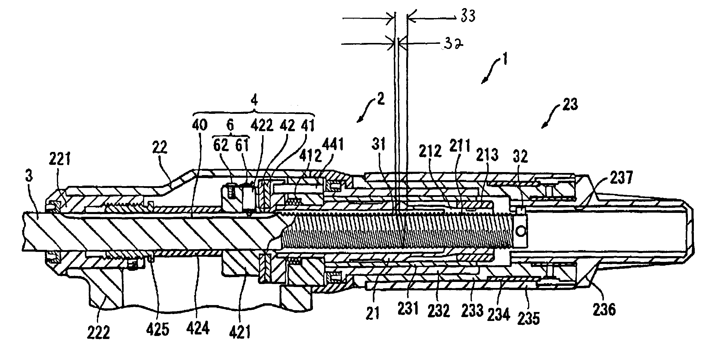 Measuring device using multi-start threaded spindle