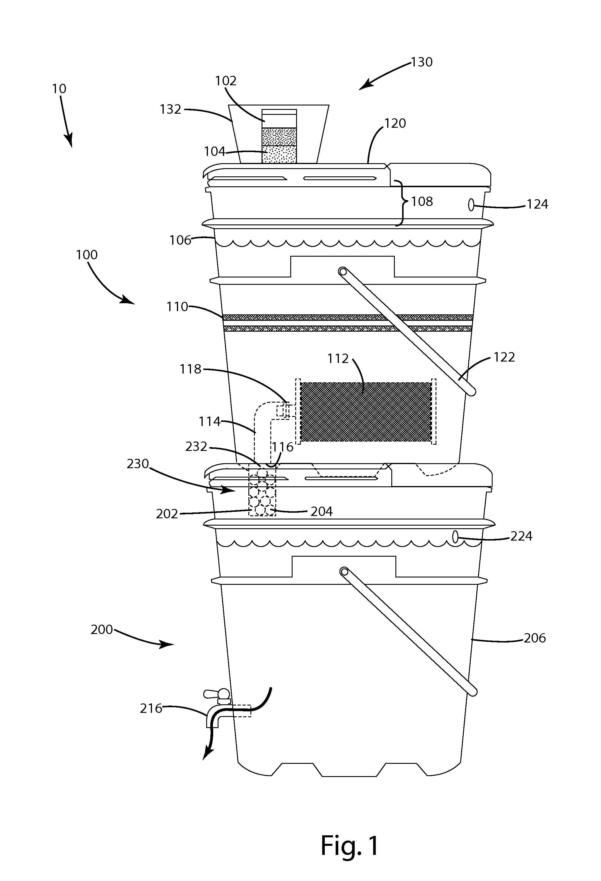 Gravity feed water treatment system with oxidation and disinfection steps