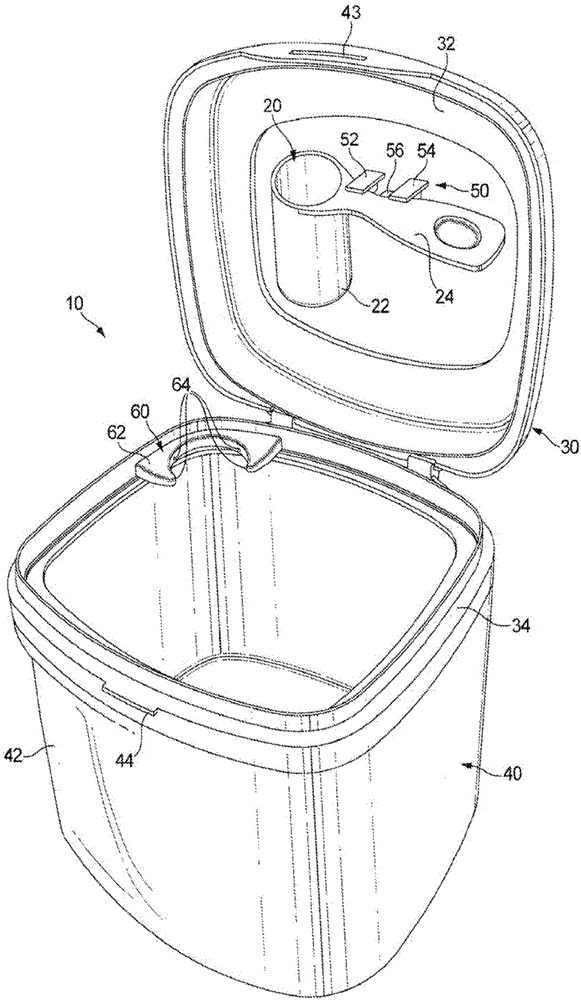 Dispensing device with lid and scoop