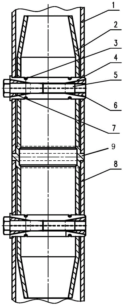 Mobile box column abutting-joint assembly connecting part with expansion locking liner