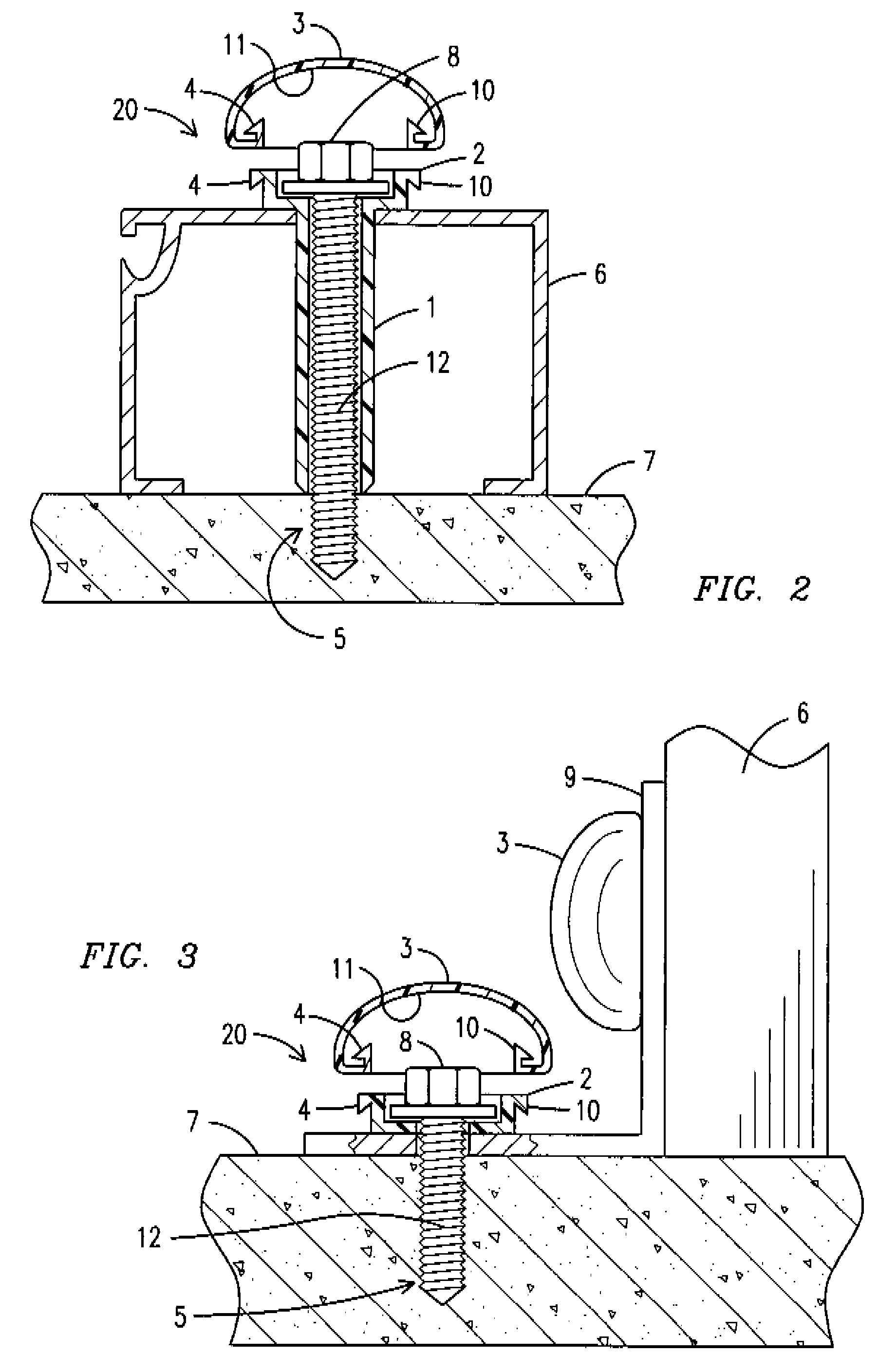 Mounting device for frameworks and method