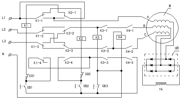 Three-phase rolling door machine circuit with phase loss protection