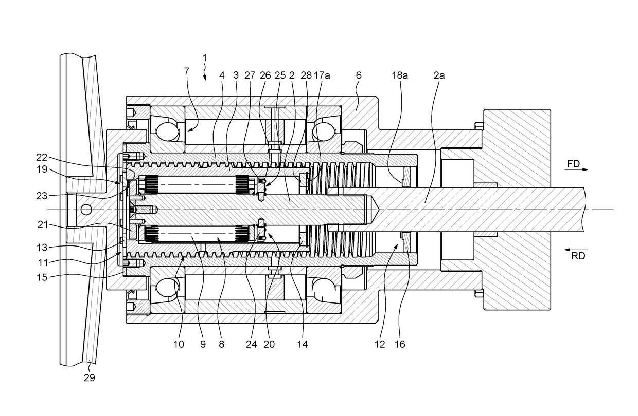 An actuating device with double screw connecting means