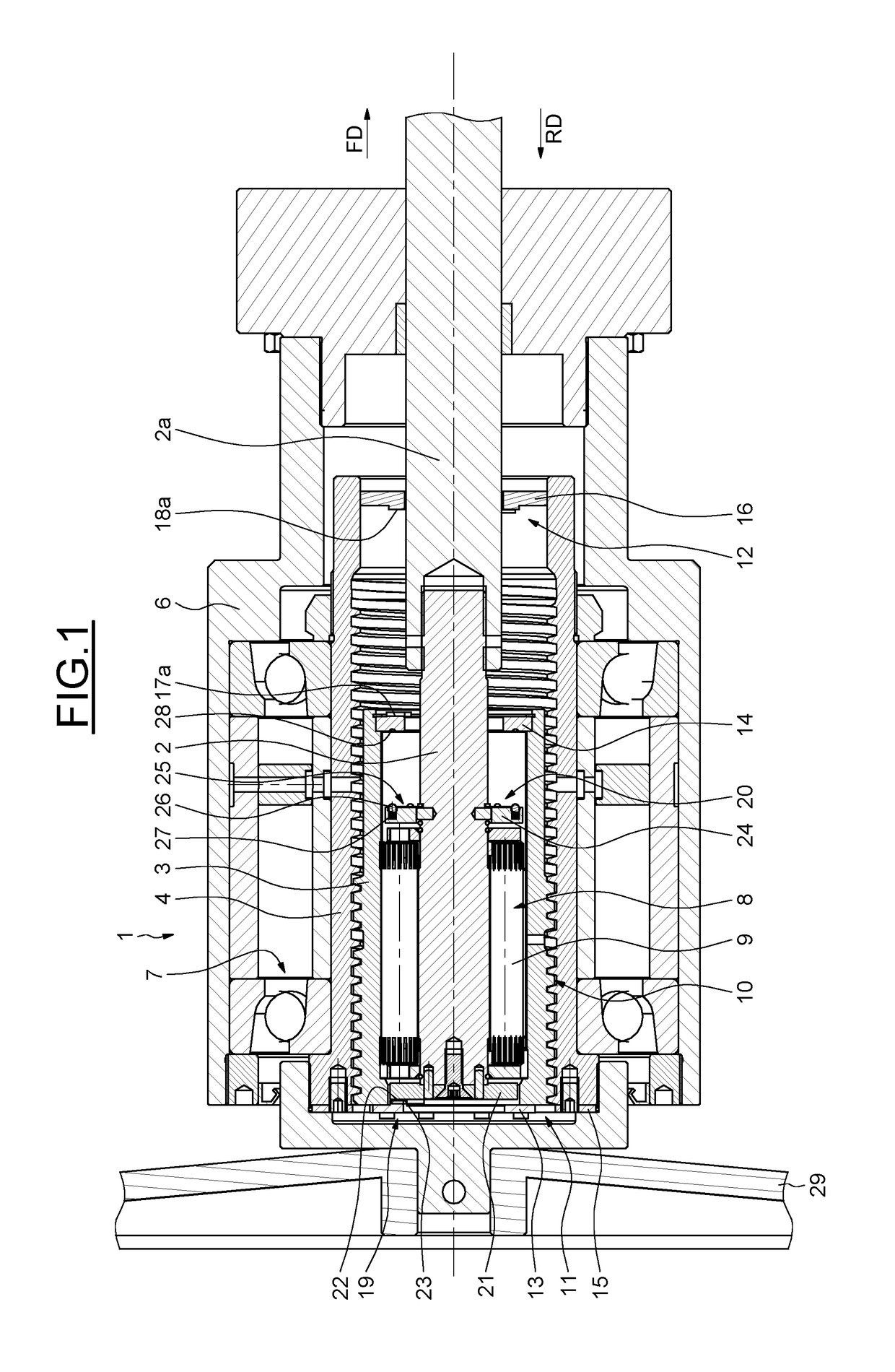 An actuating device with double screw connecting means