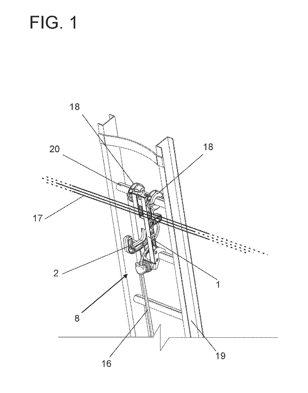 Arrangement introduced in a device having a hook for anchoring a ladder to cables