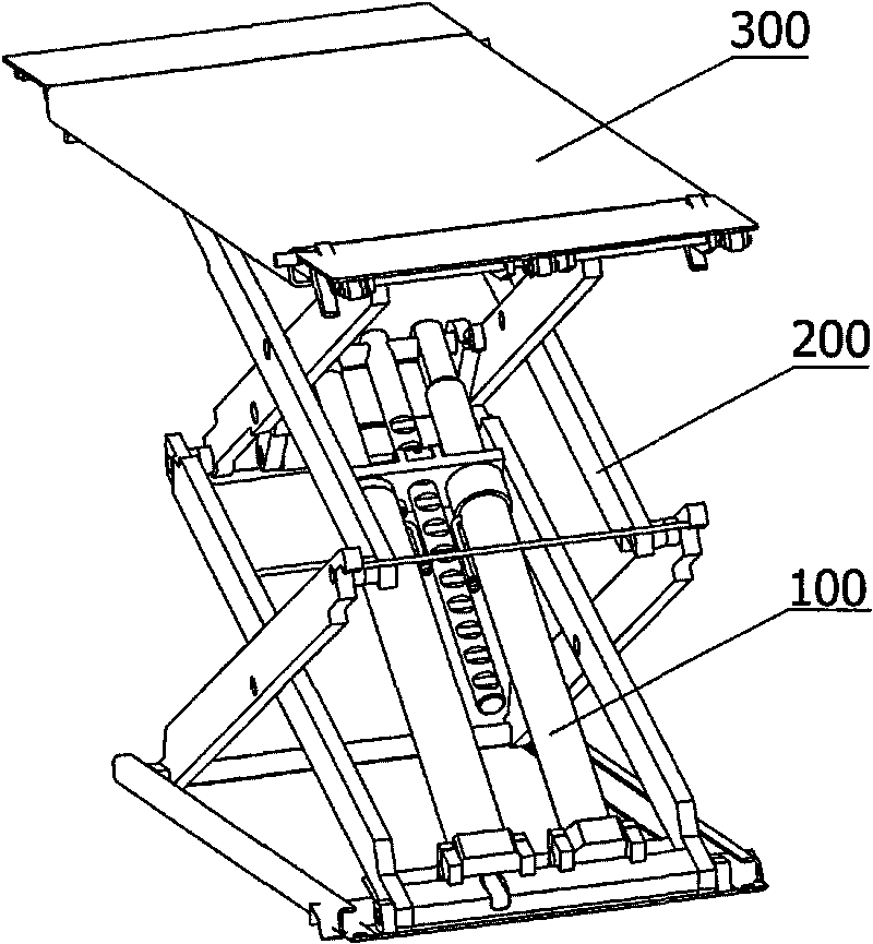 Scissor type lift and lifting device thereof