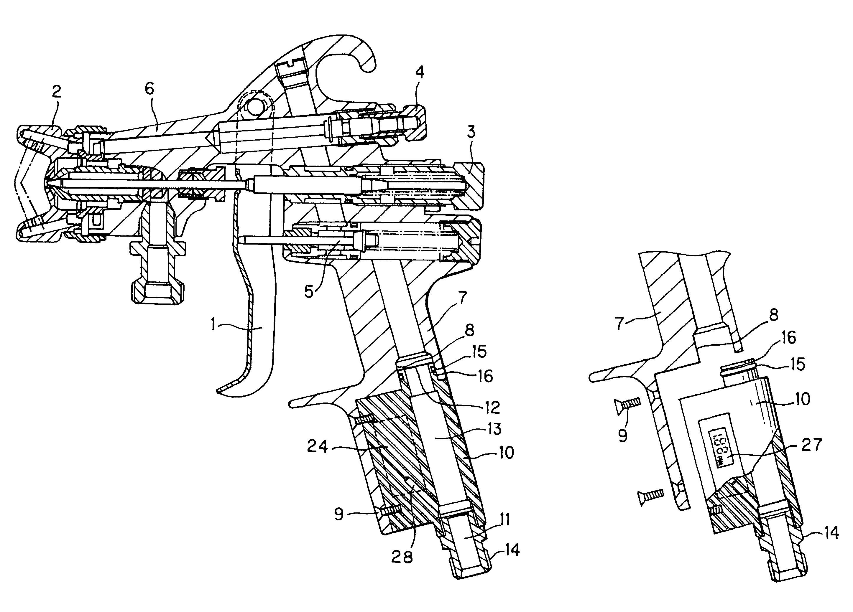 Spray gun with pressure display