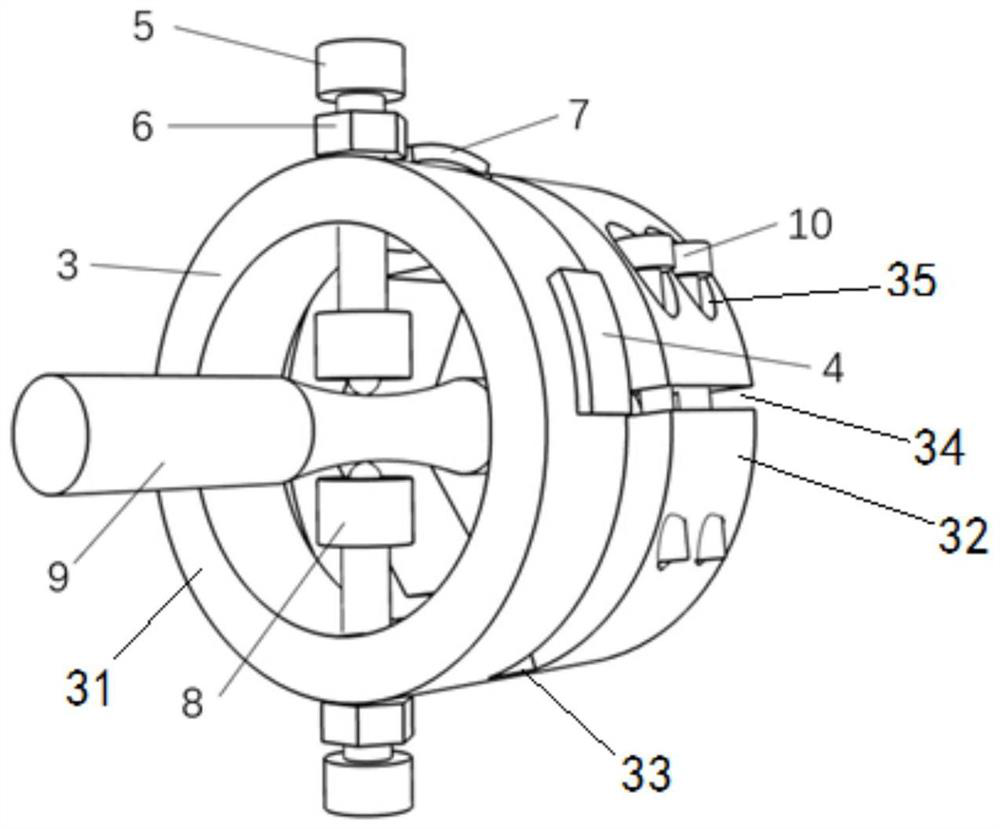 A fretting fatigue test device for high temperature rotary bending fatigue testing machine