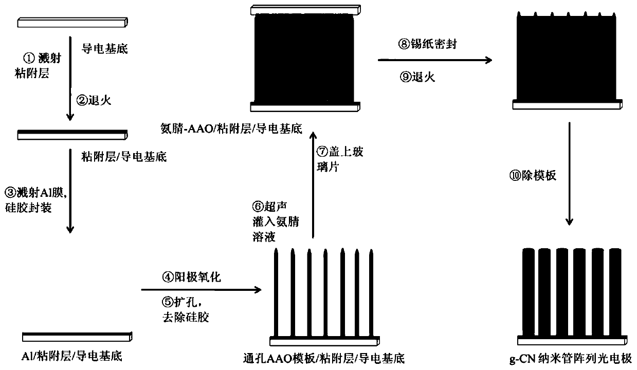 A kind of graphitic carbon nitride nanotube array photoelectrode, its preparation method and application