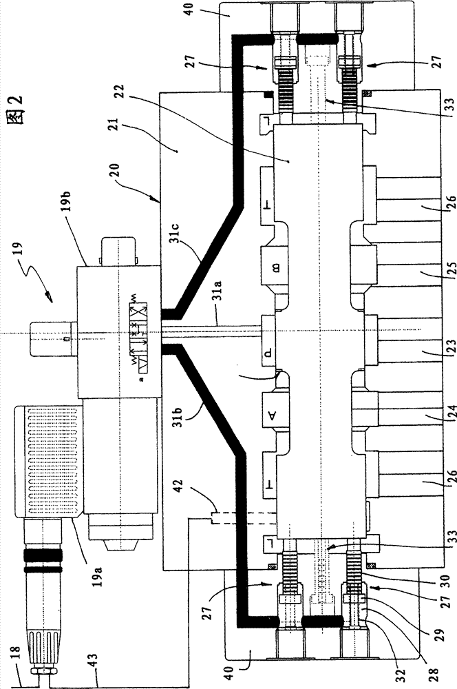 Device for controlling the connection to be displaced temporary of two unit which can be pressurized with pressure medium with pressure medium source