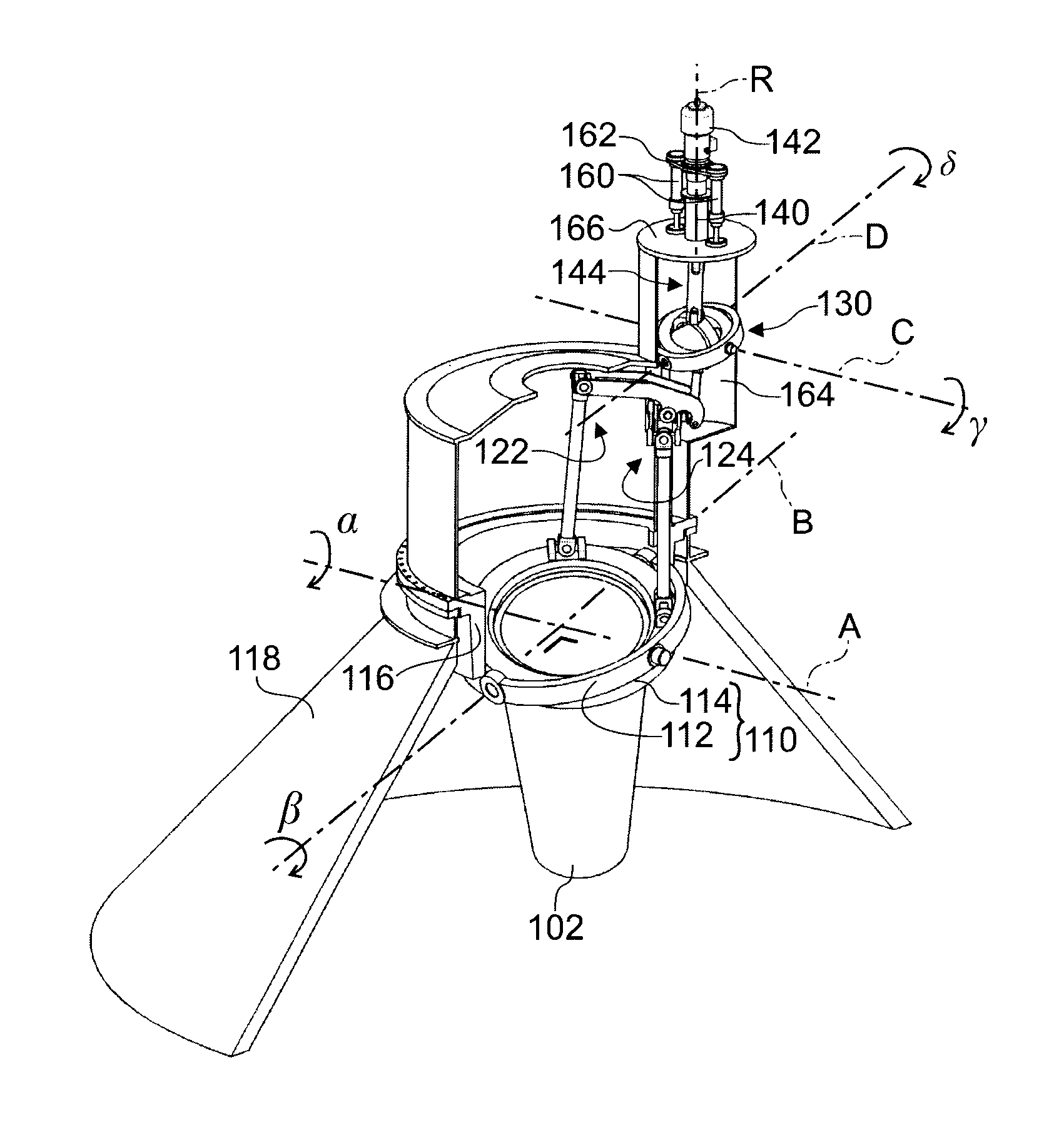 Device for distributing bulk material with a distribution spout supported by a cardan suspension