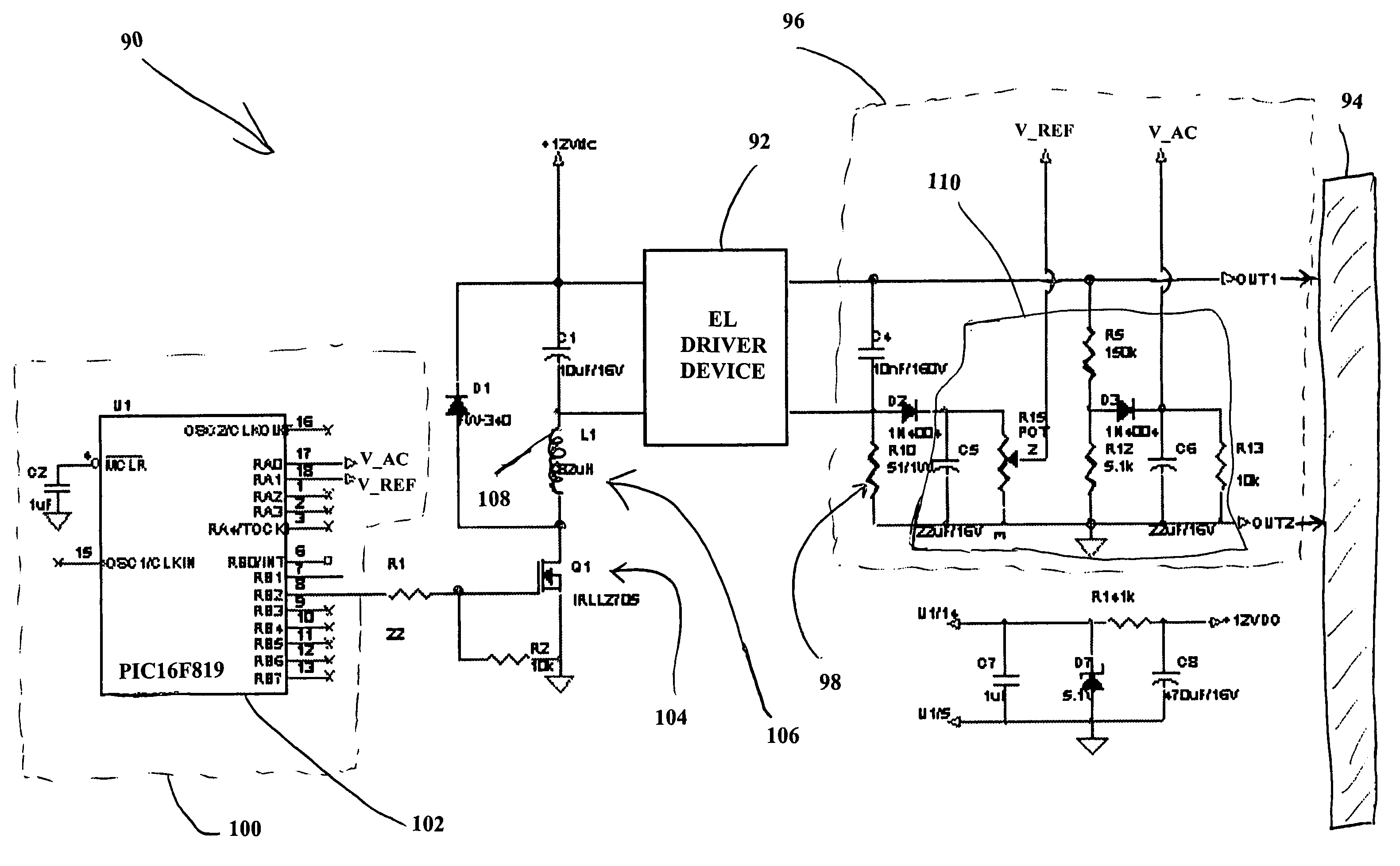 Electroluminescent device including a programmable pattern generator