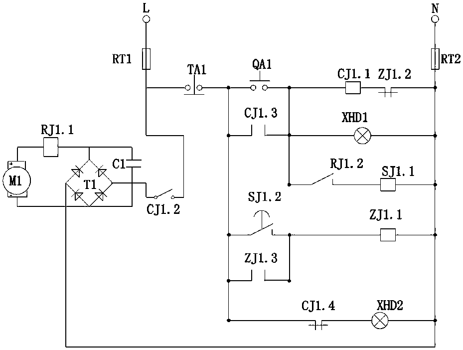 Motor energy-saving rectification overheating delay protection self-locking device