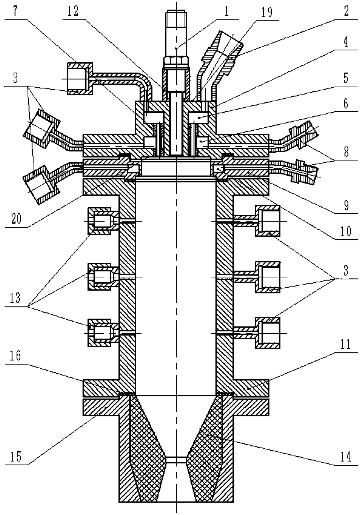 Liquid film cooling injection rocket engine thrust chamber for rocket ramjet combined engine
