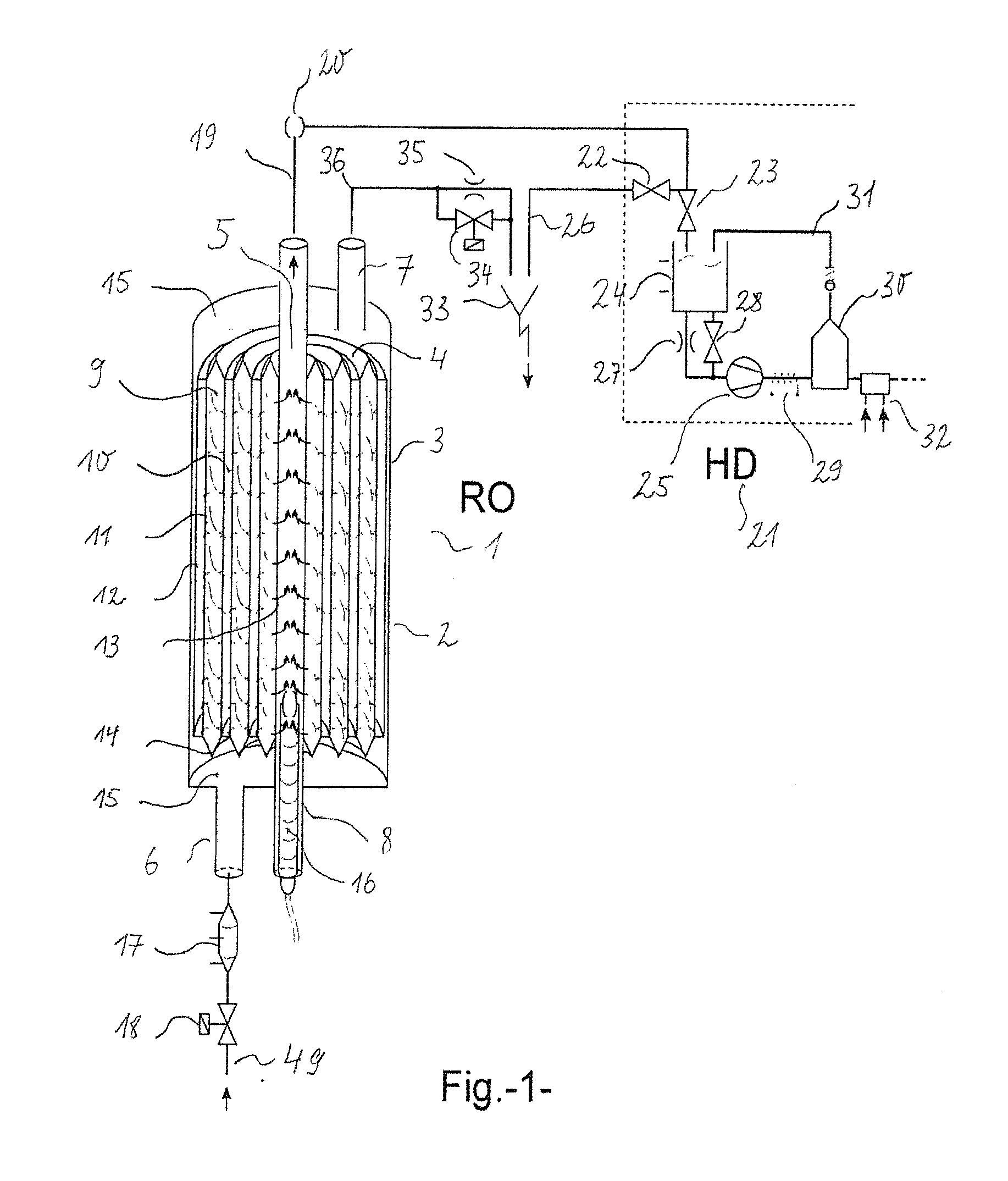 Combination of a single-station reverse osmosis device with a hemodialysis device