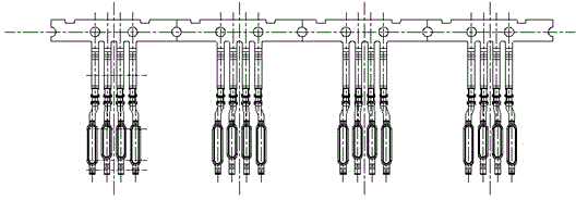 Continuous stamping die for manufacturing threading device communication connector terminal