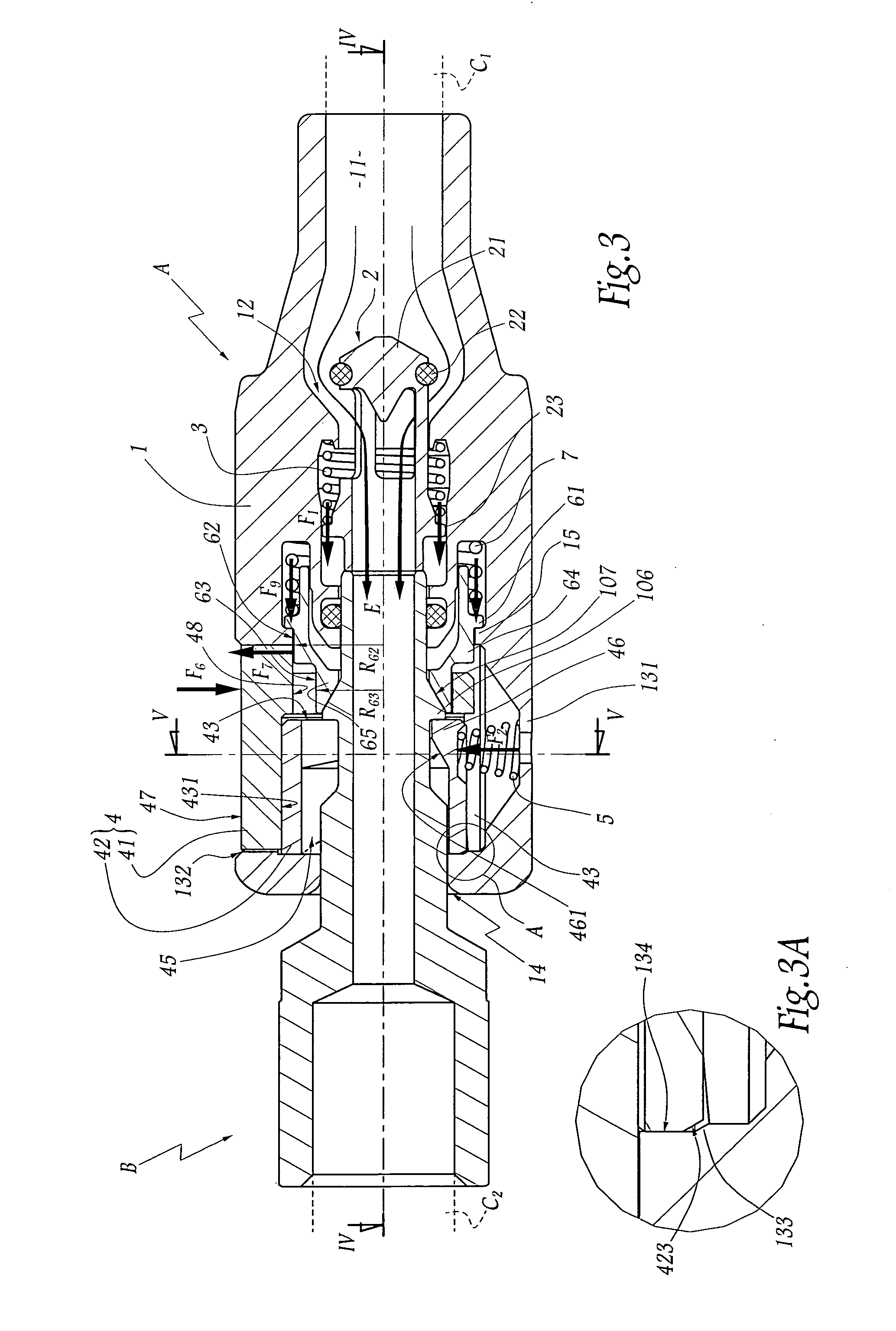 Quick connection and method for uncoupling the male and female elements of such a connection