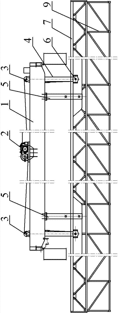 Suspended beam type hanger component and crane using same