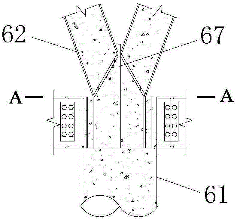 Concrete filled steel tube transfer joint structure and construction method thereof