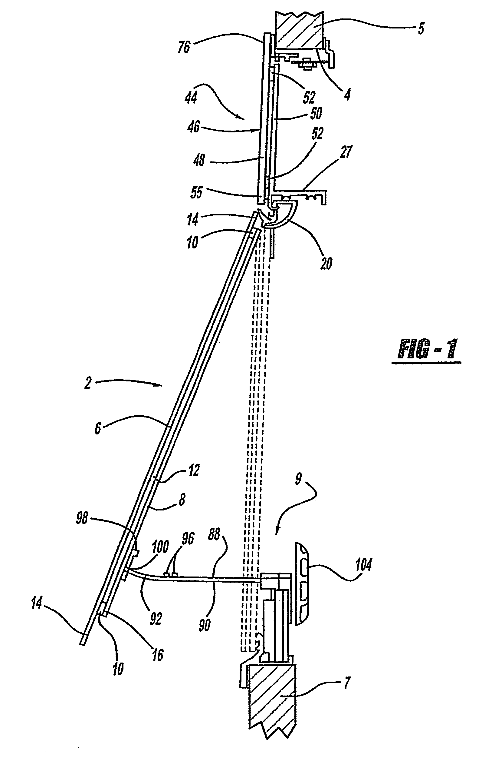 Awning-type insulated glazing assembly