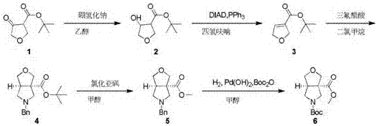 Synthesis method of cis5-tert-butyl-3A-methyl-tetrahydro 1H-furan[3,4 c] pyrrole 3A,5(3H) dicarboxylic ester