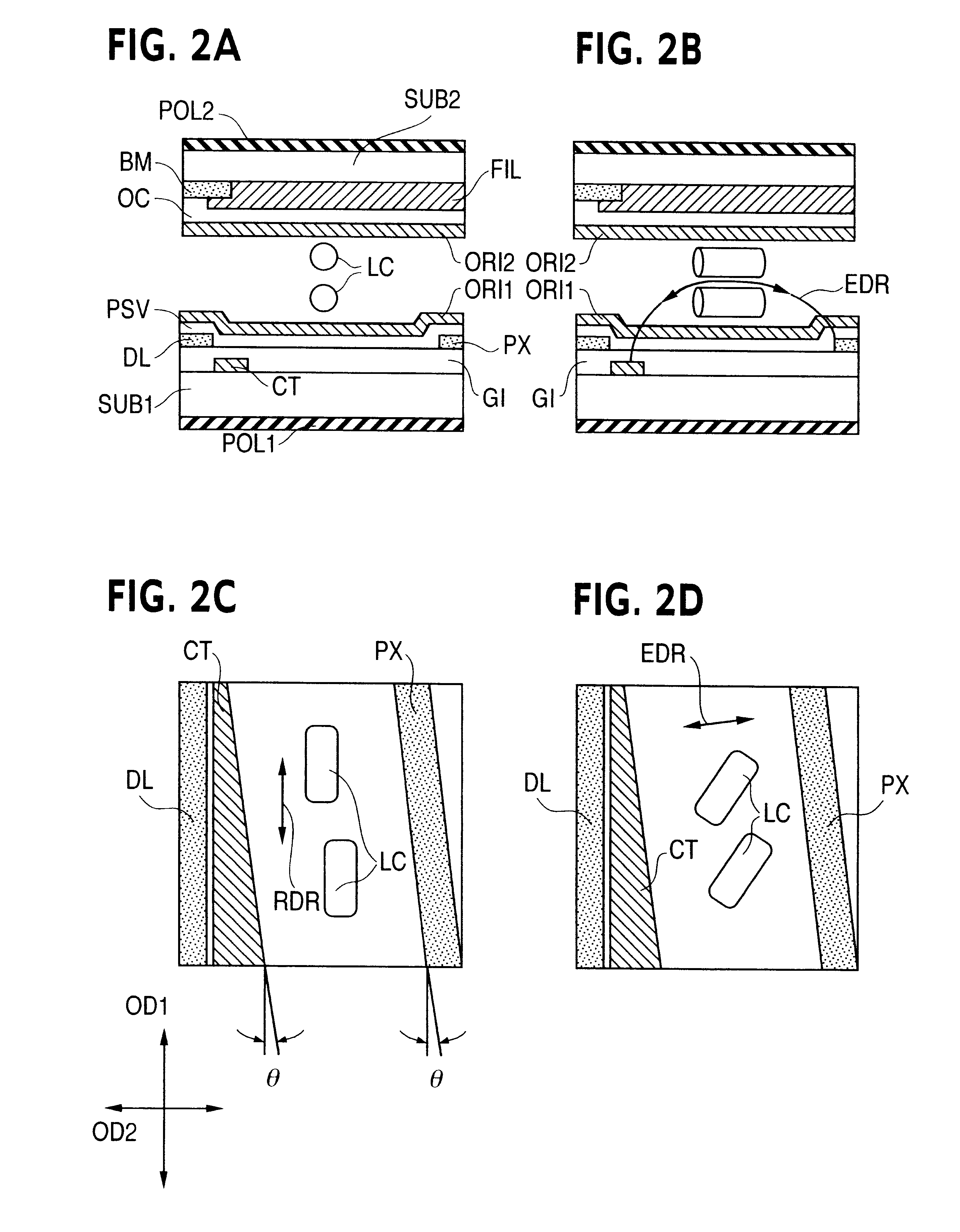 In-plane field type liquid crystal display device comprising liquid crystal molecules with more than two kinds of reorientation directions