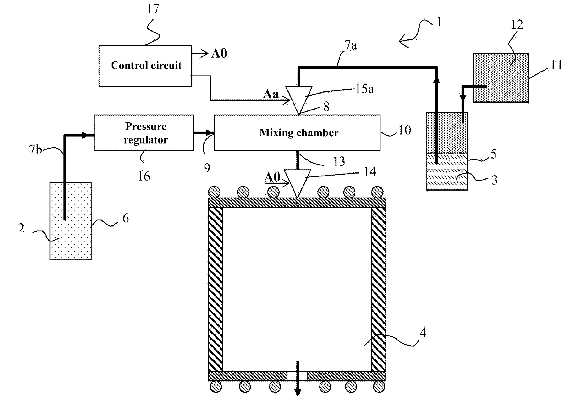 Device for Introducing, Injecting or Spraying a Mixture of a Carrier Gas and Liquid Compounds and Method for Implementing Said Device