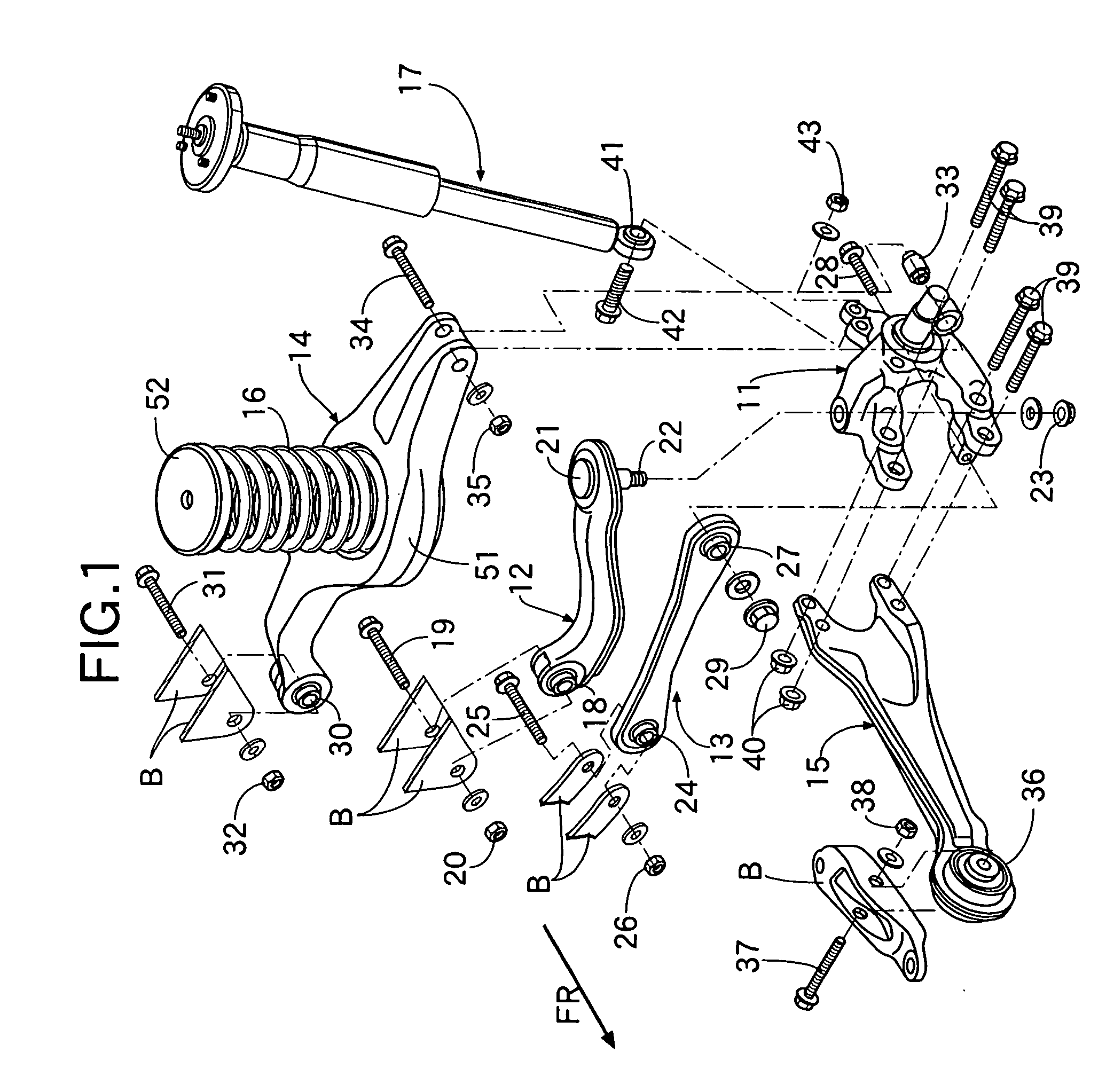 Suspension device for motor vehicle
