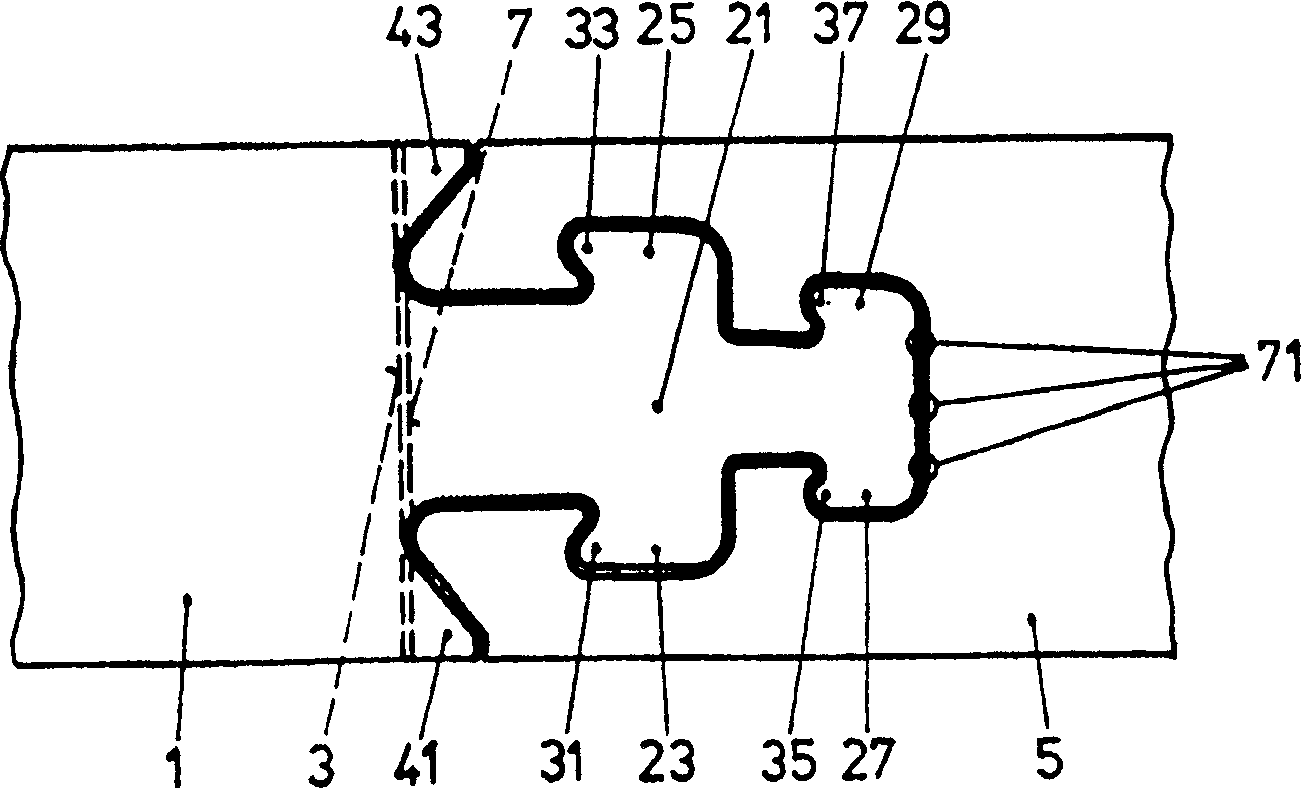 Structure for connecting ends of two strips