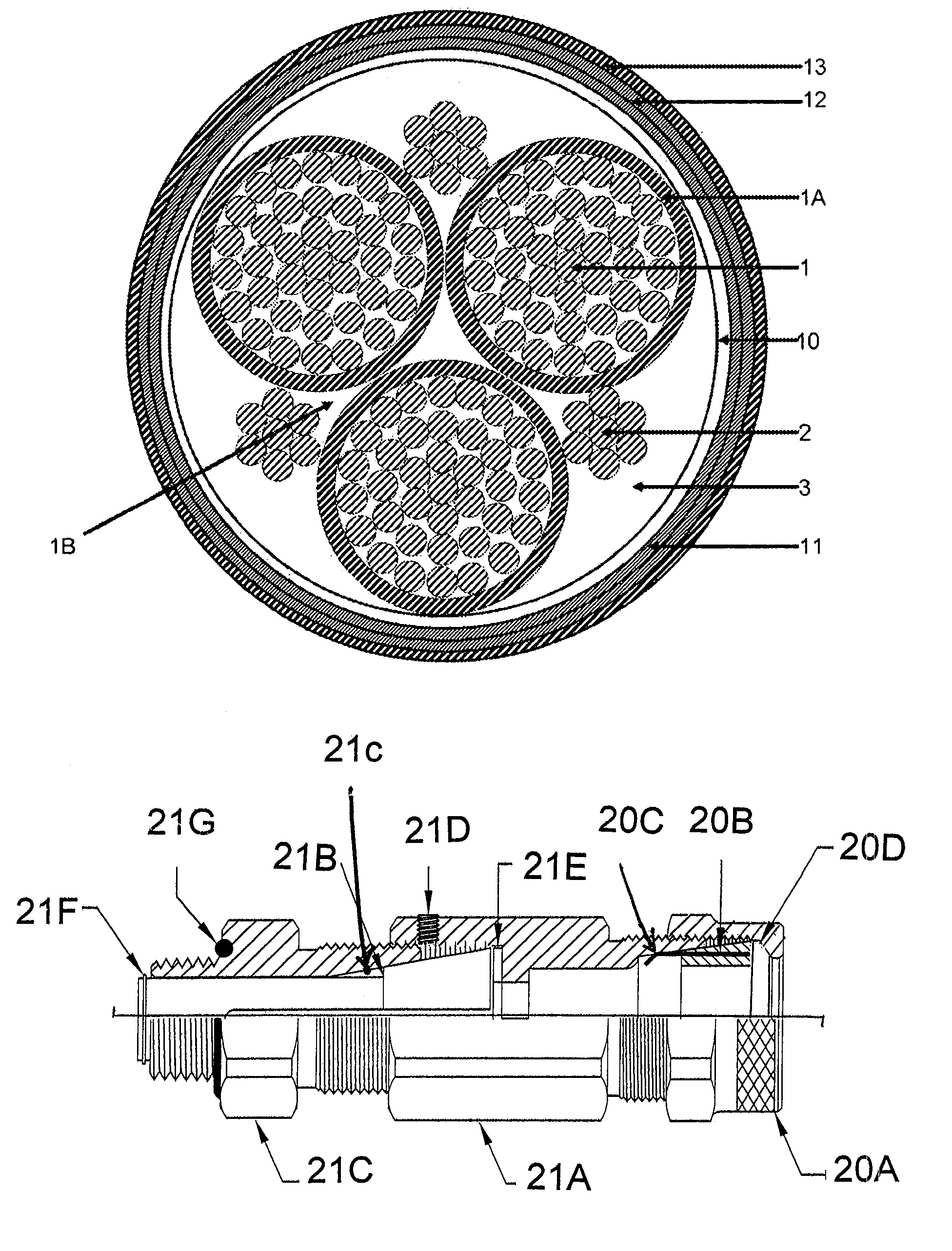 Adjustable speed drive/variable frequency drive cable, connector and termination system