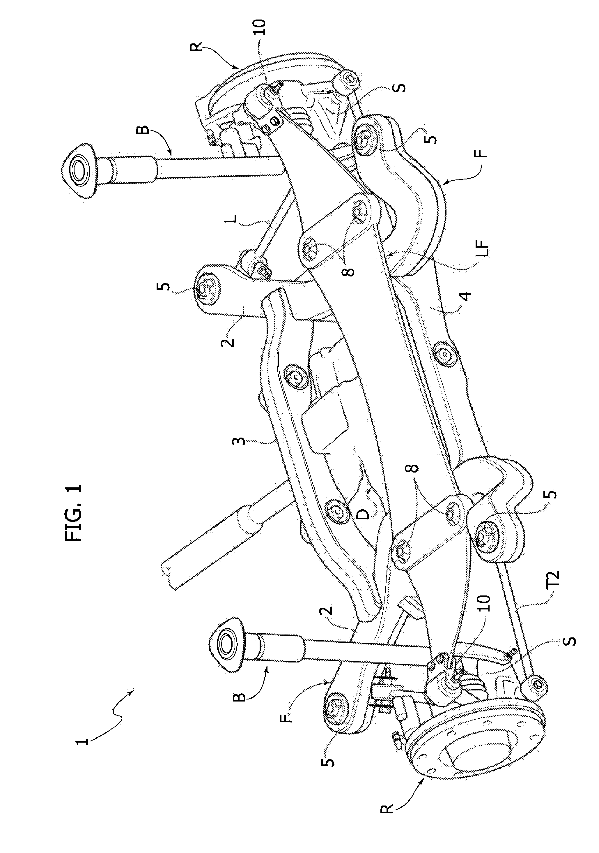 Motor-vehicle multi-link suspension system including a transverse leaf spring