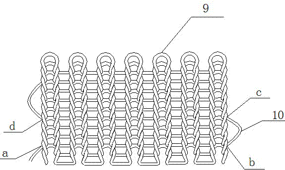 Fabric with clasps, knitting machine for weaving the fabric, and weaving method