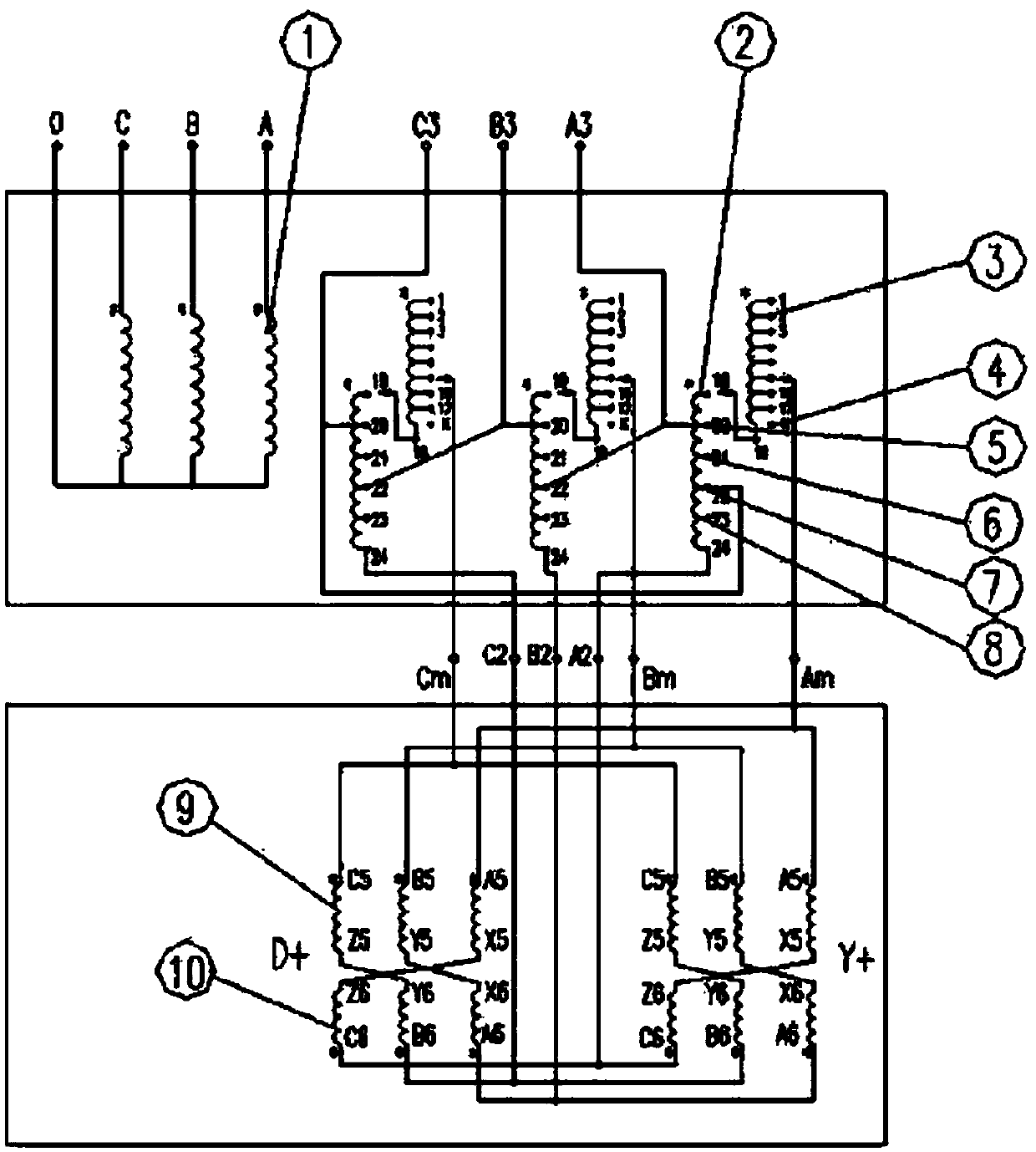 Dual extended delta progressive-reduction voltage regulating rectifier transformer