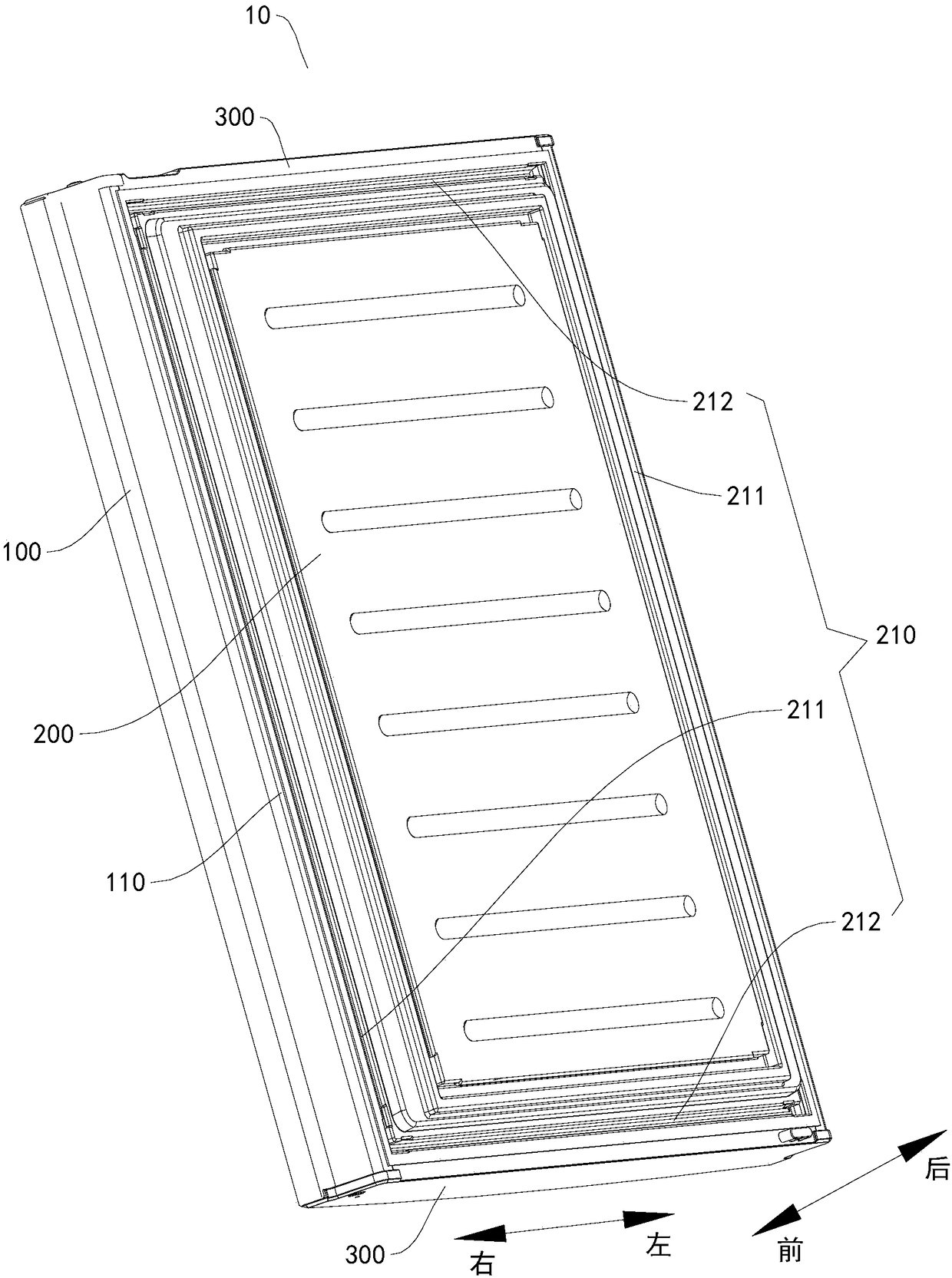 Refrigerator doors, refrigerators and end caps for refrigerator doors