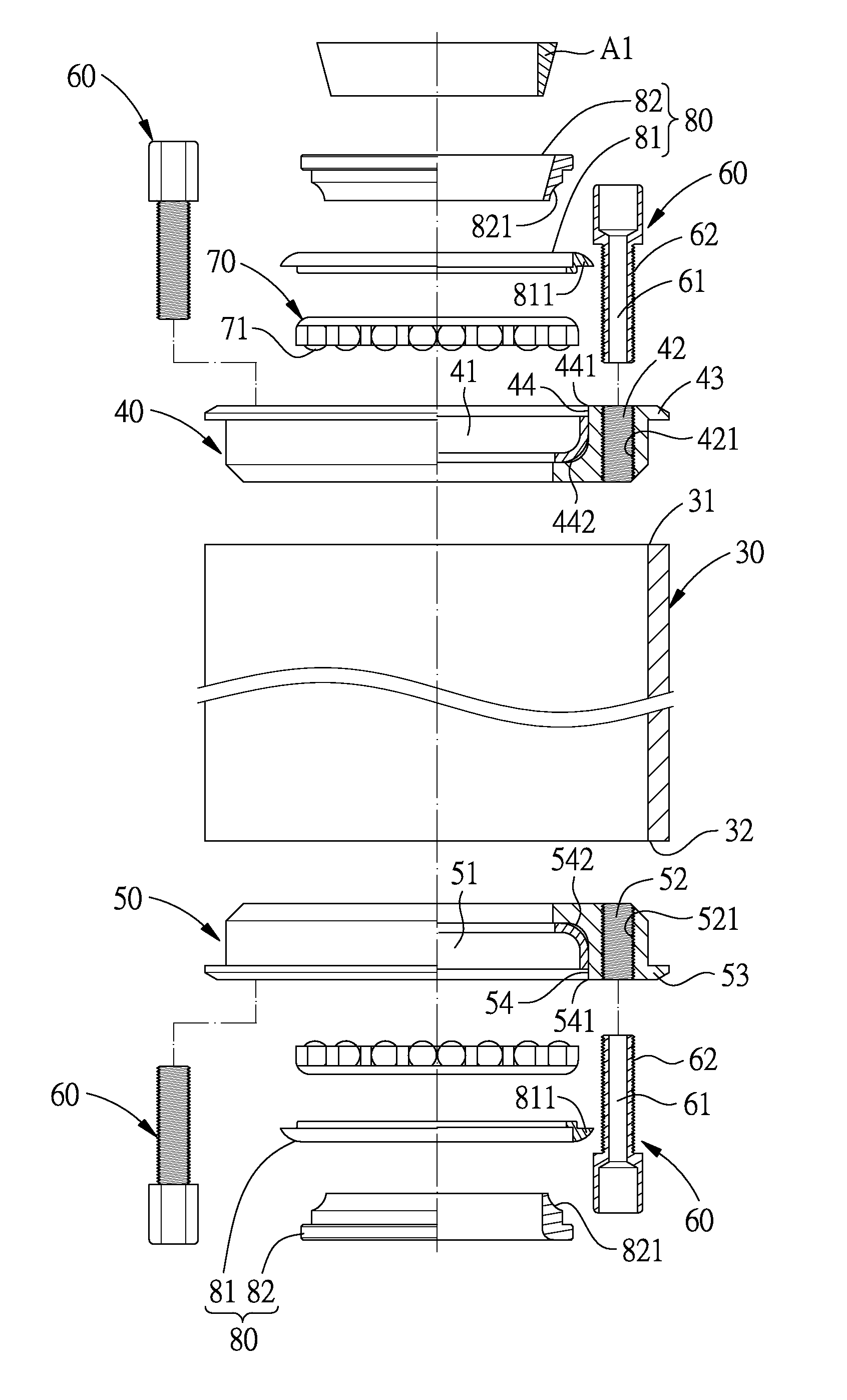 Head parts assembly for a bicycle