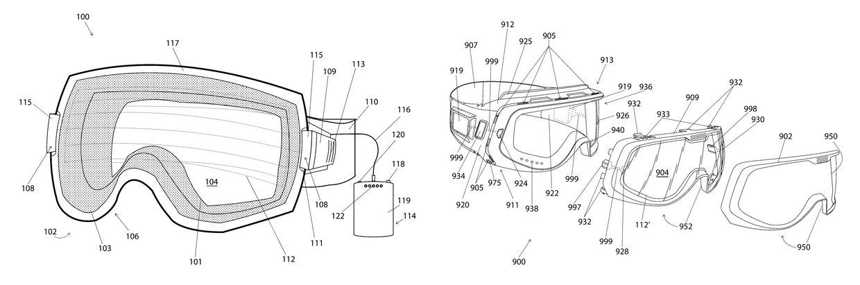 Goggle with easily interchangeable lens that is adaptable for heating to prevent fogging