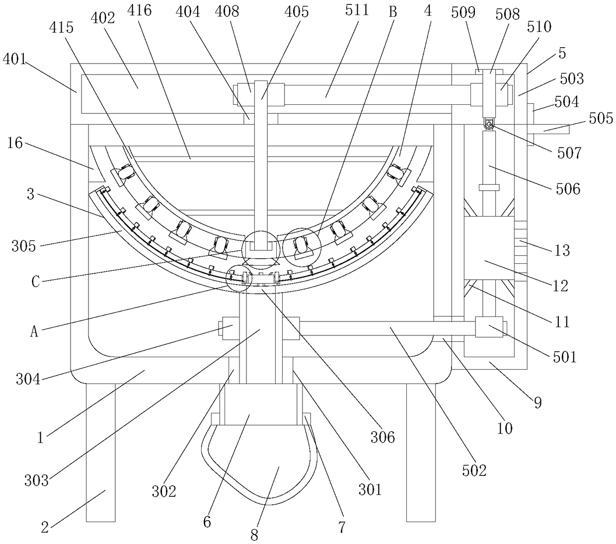 Multi-station pot bottom carbon ash scrubbing device with rhythm discharging function