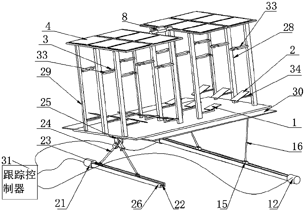 Dual-axis tracking multiple Fresnel lens integrated solar concentrating heat collection system