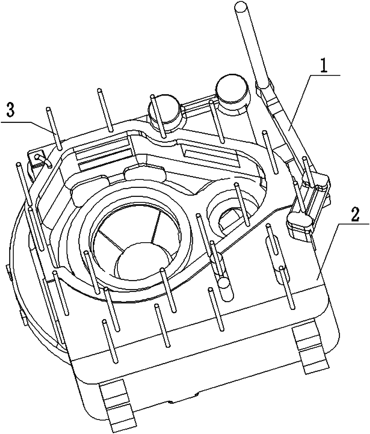 Cavity structure and method of wind turbine rear box casting