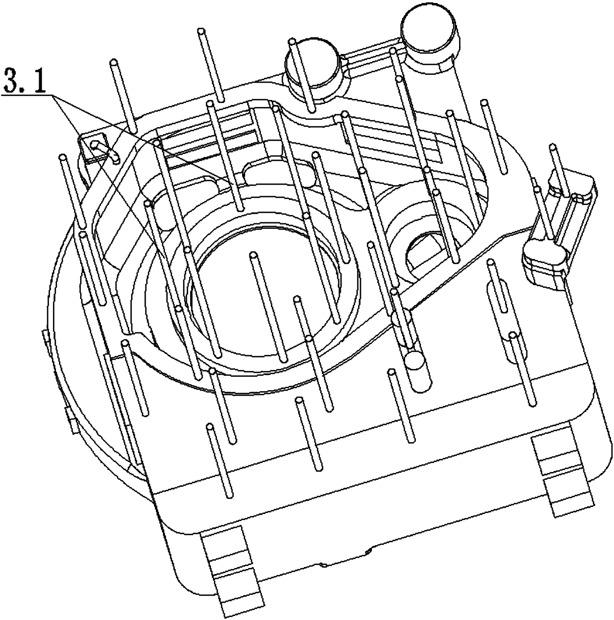 Cavity structure and method of wind turbine rear box casting