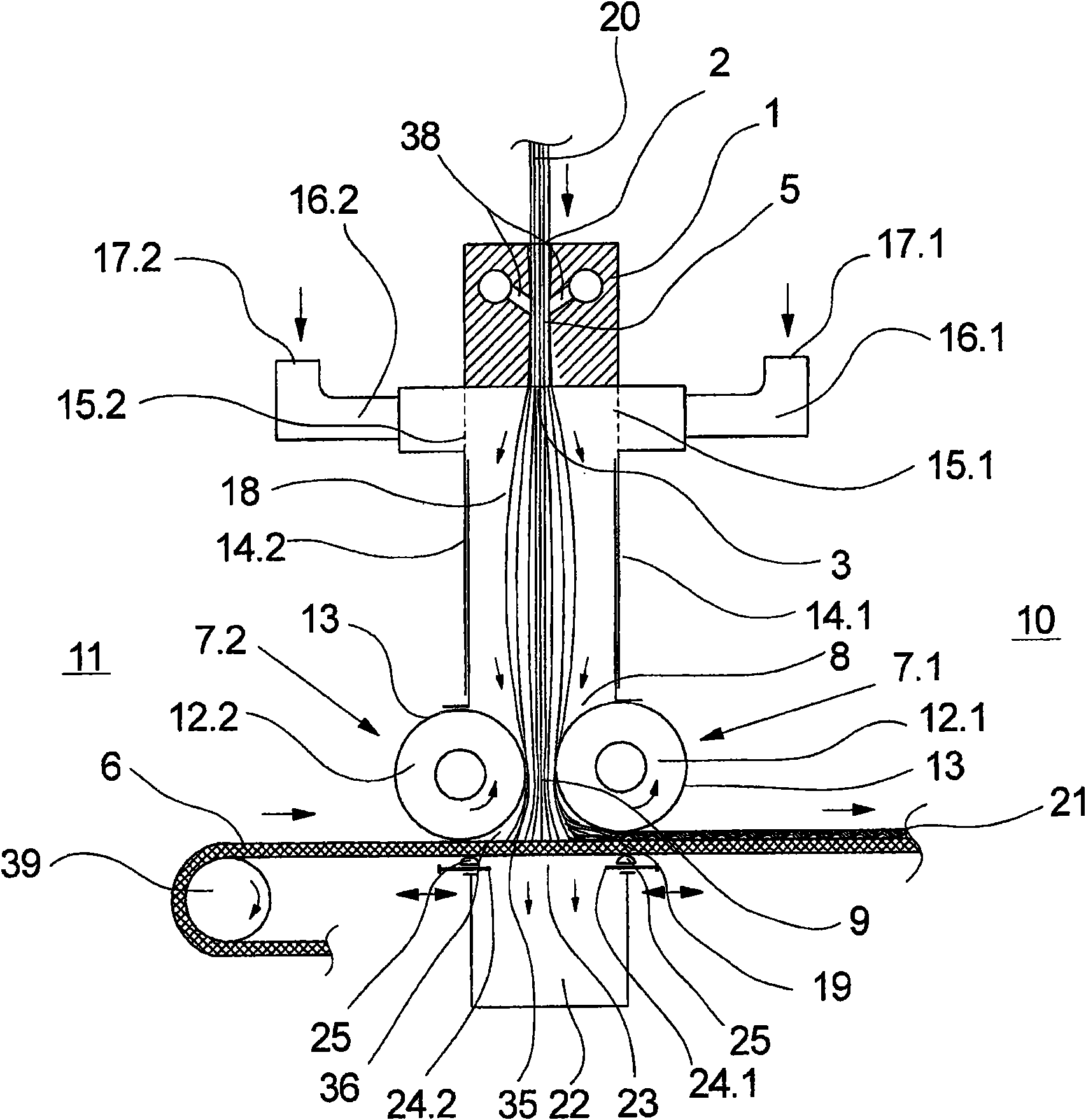 Apparatus and method for depositing synthetic fibers to form a non-woven web