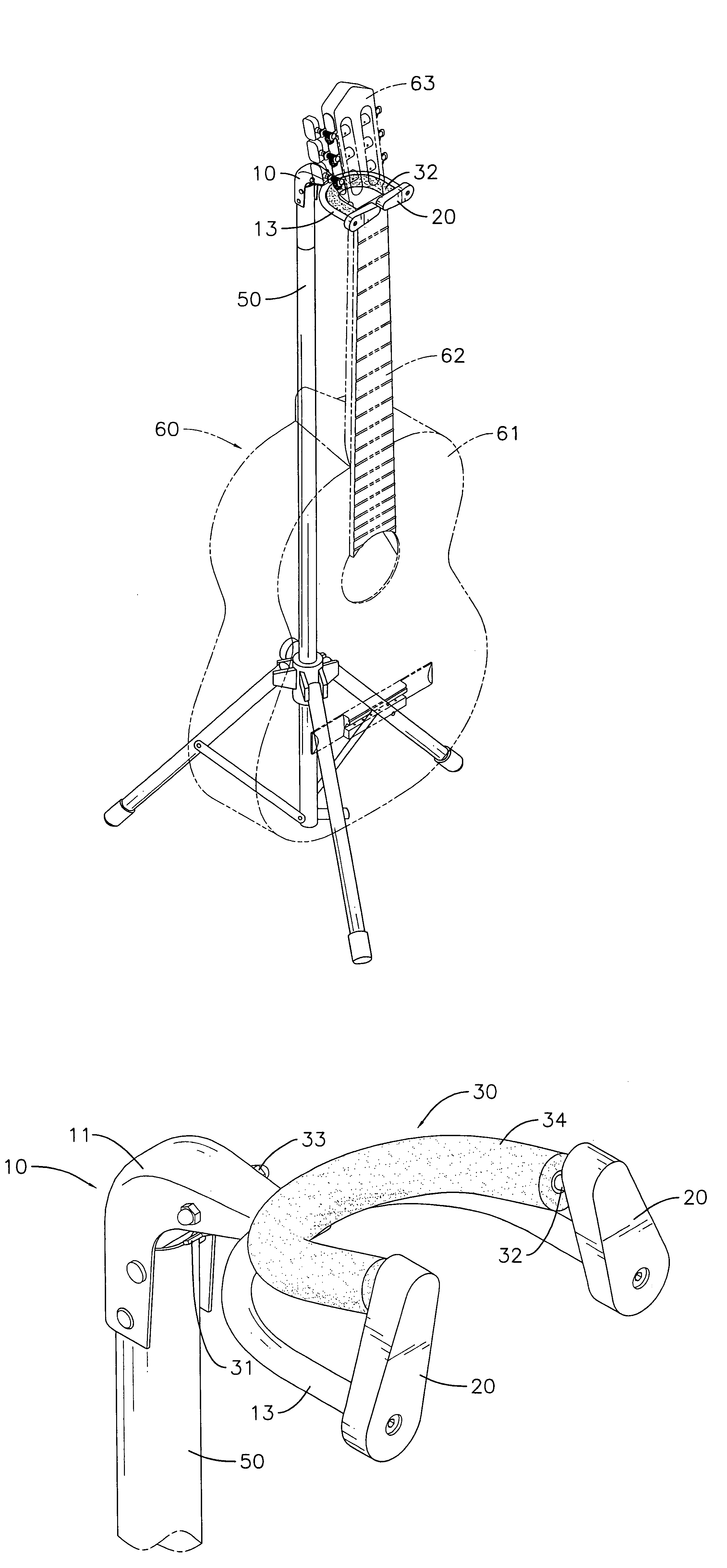 Musical instrument stand with a self-locking neck lock assembly
