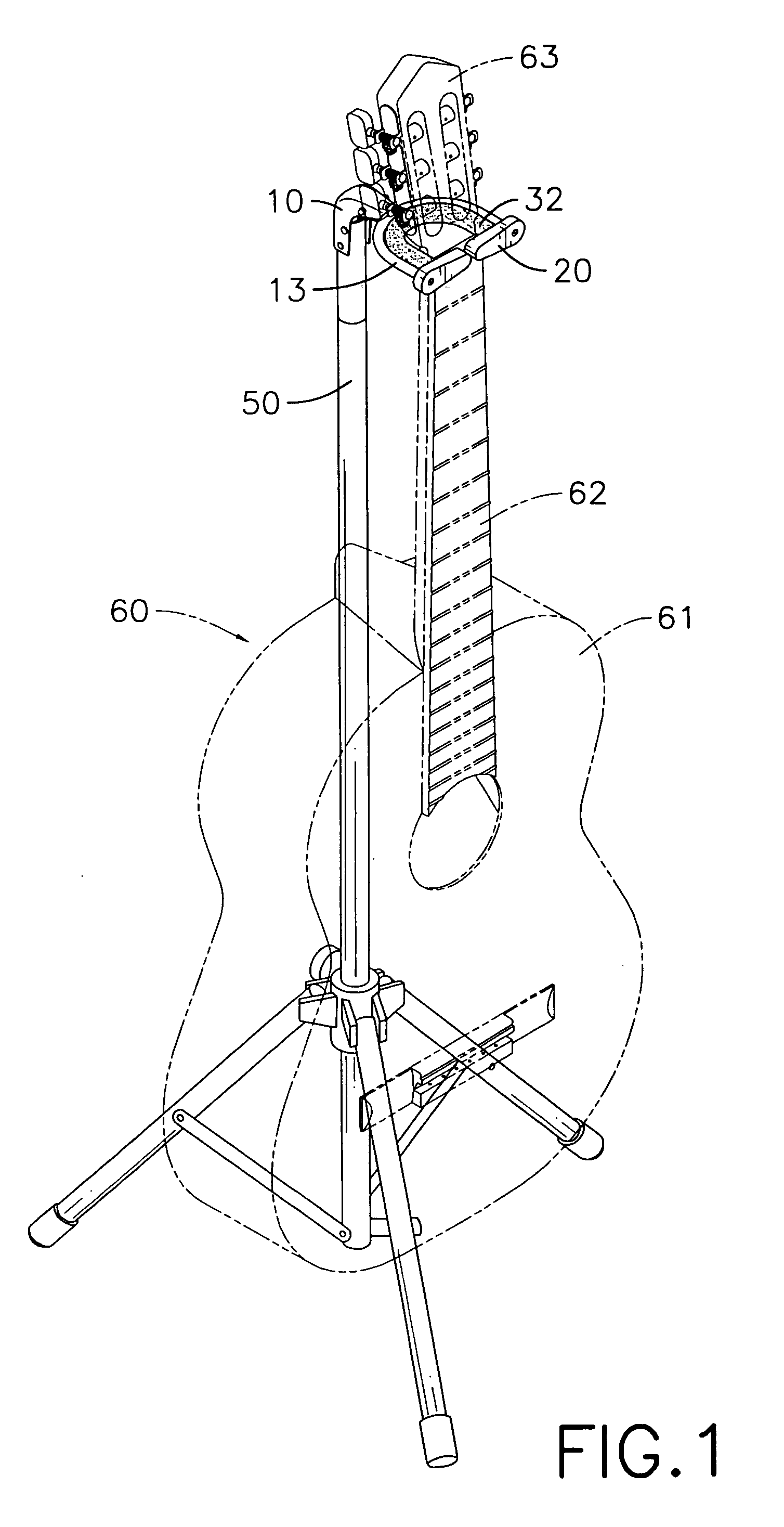 Musical instrument stand with a self-locking neck lock assembly