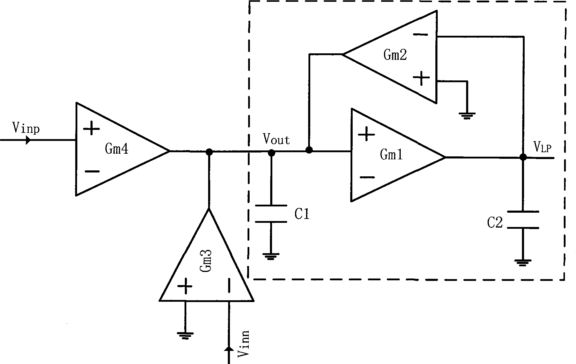 Amplifier with band-pass filtering function