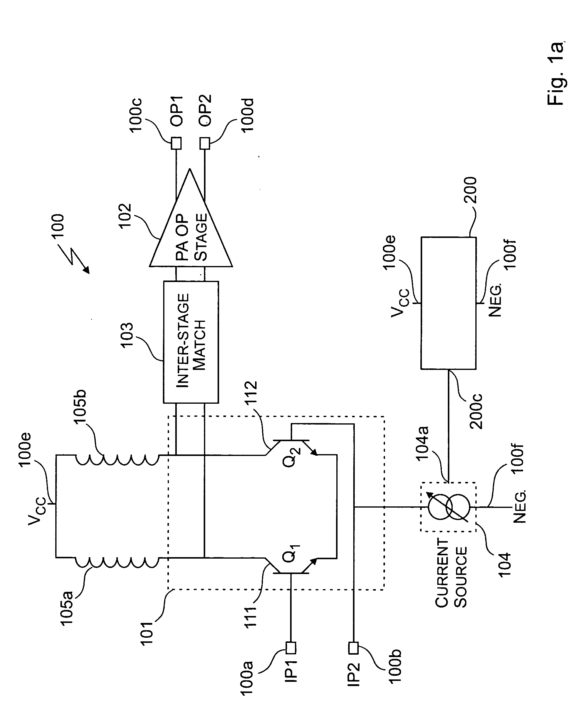 Power level controlling of first amplification stage for an integrated RF power amplifier