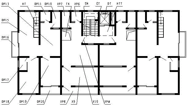 One-floor five-household residence