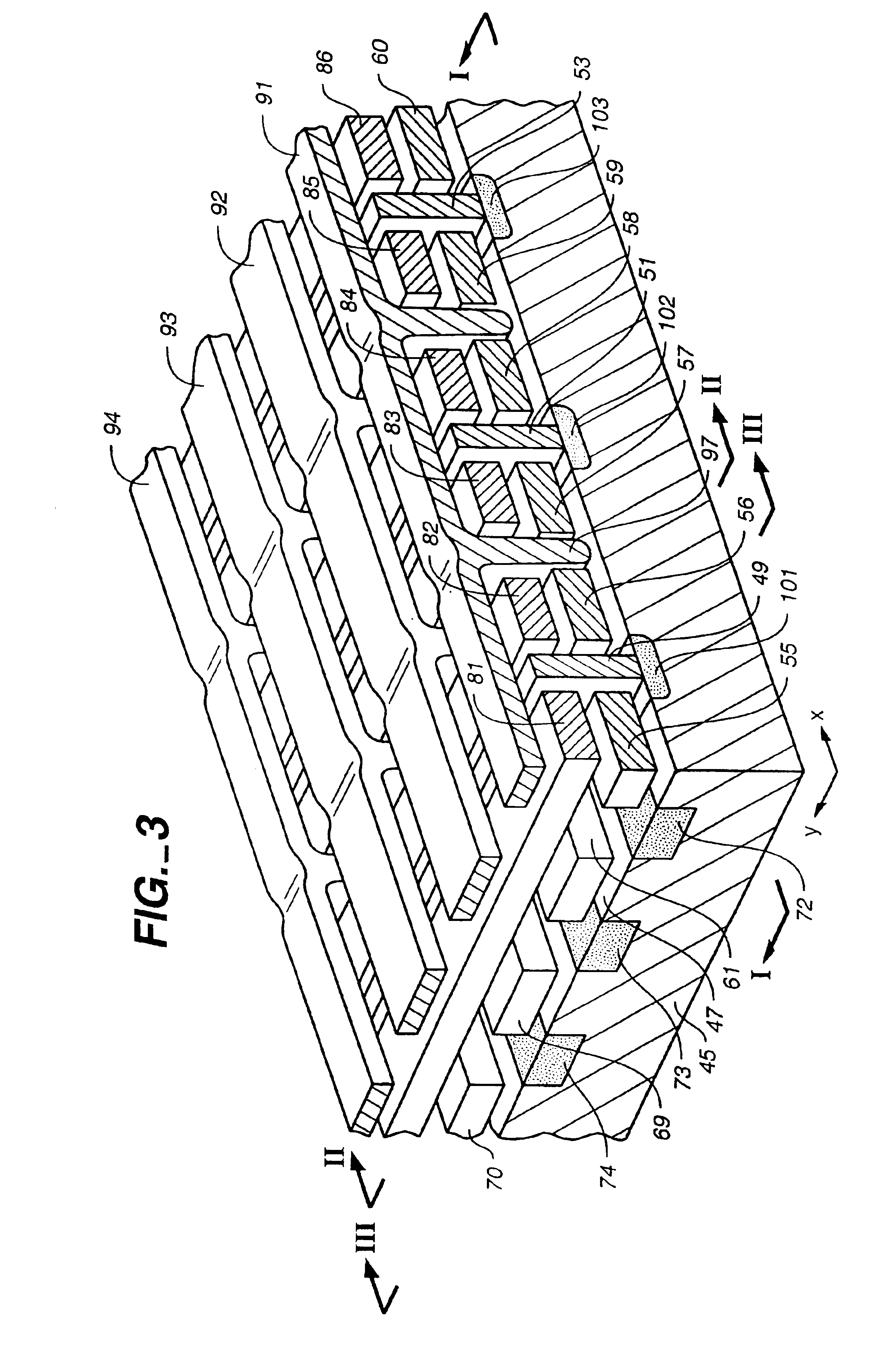 Non-volatile memory cell array having discontinuous source and drain diffusions contacted by continuous bit line conductors and methods of forming